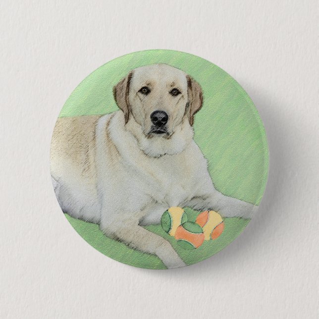 Yellow Labrador Retriever & Tennis Balls Painting 6 Cm Round Badge (Front)