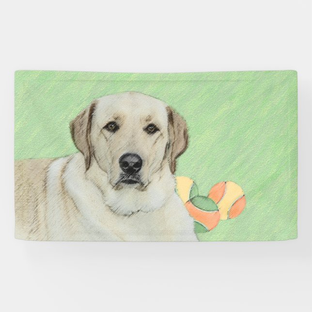 Yellow Labrador Retriever & Tennis Balls Painting Banner (Horizontal)