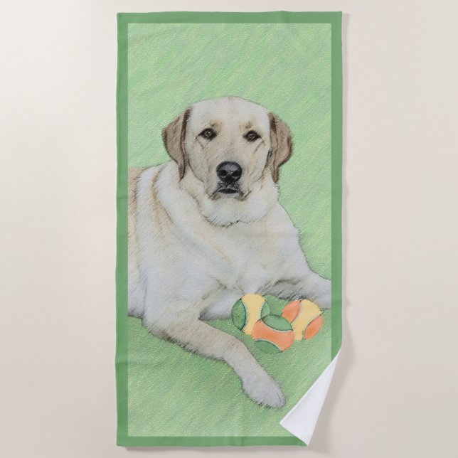 Yellow Labrador Retriever & Tennis Balls Painting Beach Towel (Front)