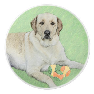Yellow Labrador Retriever & Tennis Balls Painting Ceramic Knob