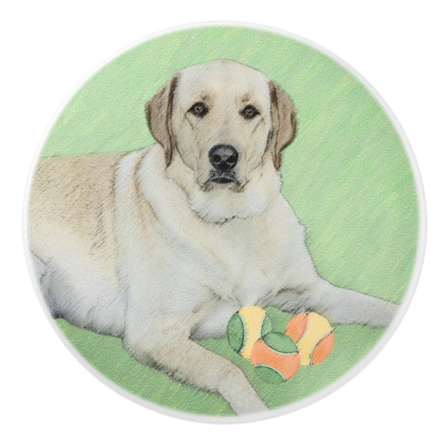 Yellow Labrador Retriever & Tennis Balls Painting Ceramic Knob (Front)