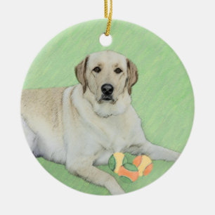 Yellow Labrador Retriever & Tennis Balls Painting Ceramic Tree Decoration