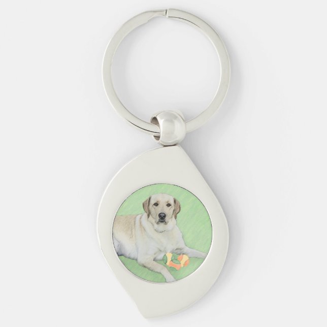 Yellow Labrador Retriever & Tennis Balls Painting Key Ring (Front)
