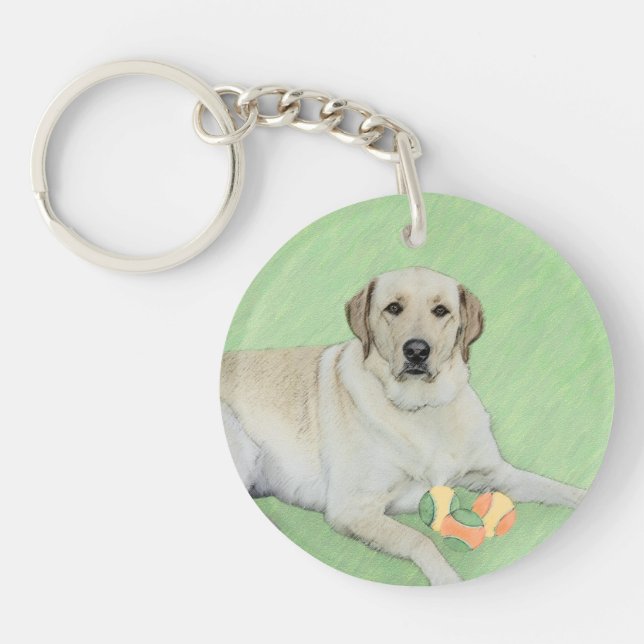 Yellow Labrador Retriever & Tennis Balls Painting Key Ring (Front)