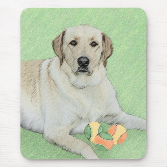 Yellow Labrador Retriever & Tennis Balls Painting Mouse Mat (Front)