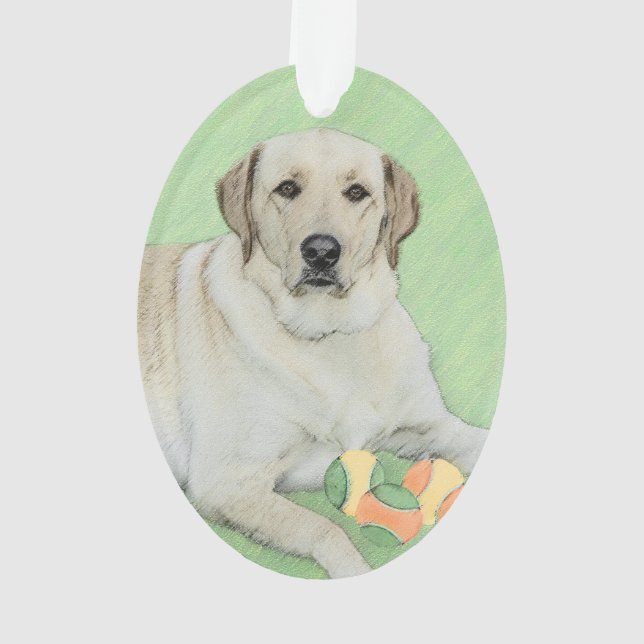 Yellow Labrador Retriever & Tennis Balls Painting Ornament (Back)