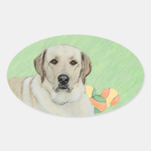 Yellow Labrador Retriever & Tennis Balls Painting Oval Sticker
