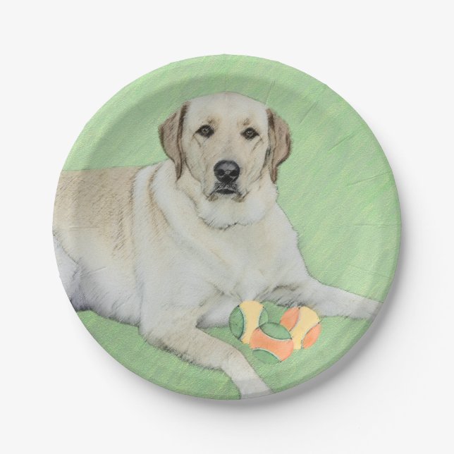 Yellow Labrador Retriever & Tennis Balls Painting Paper Plate (Front)