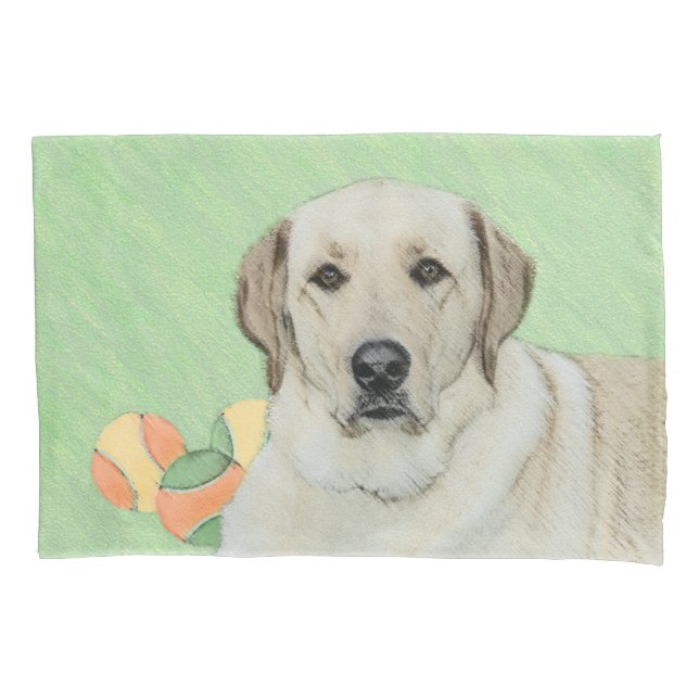 Yellow Labrador Retriever & Tennis Balls Painting Pillowcase (Front)