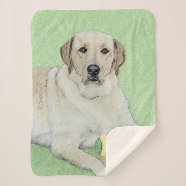 Yellow Labrador Retriever & Tennis Balls Painting Sherpa Blanket (Front)
