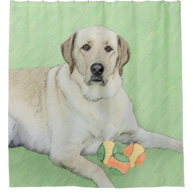 Yellow Labrador Retriever & Tennis Balls Painting Shower Curtain (Front)