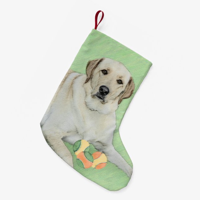 Yellow Labrador Retriever & Tennis Balls Painting Small Christmas Stocking (Front (Hanging))