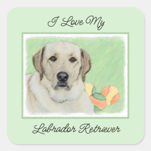 Yellow Labrador Retriever & Tennis Balls Painting Square Sticker