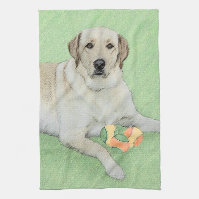 Yellow Labrador Retriever & Tennis Balls Painting Tea Towel (Vertical)