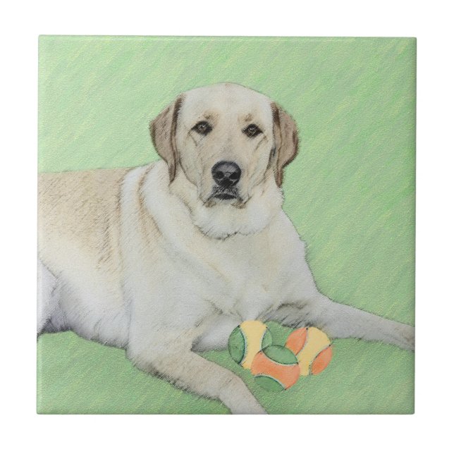 Yellow Labrador Retriever & Tennis Balls Painting Tile (Front)