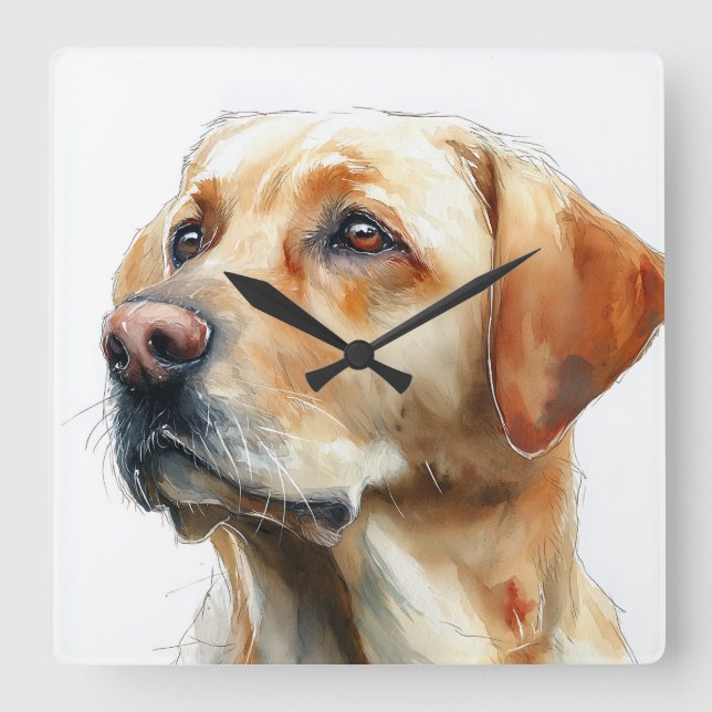 Yellow labrador retriever watercolor square wall clock (Front)