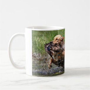 Yellow Labrador Retriever with duck mug