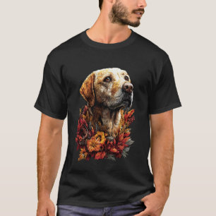 Yellow Labrador Retriever with Fall Leaves Autumn T-Shirt