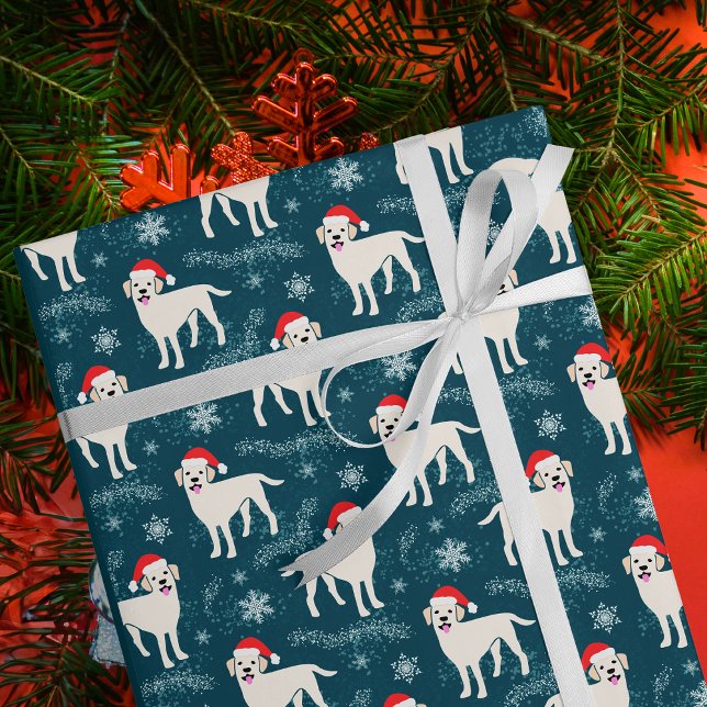 Yellow Labrador Retrievers in Christmas Hats Wrapping Paper (Creator Uploaded)