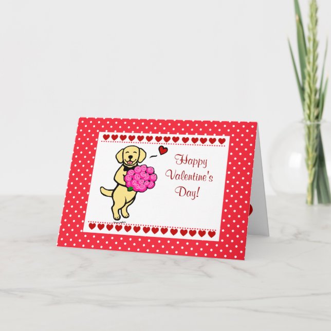 Yellow Labrador & Roses Valentine Holiday Card (Front)