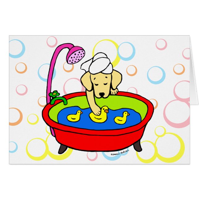 Yellow Labrador & Rubber Ducks Cartoon (Front Horizontal)