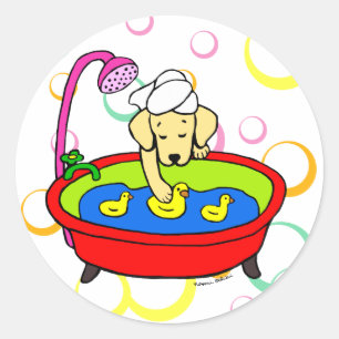 Yellow Labrador & Rubber Ducks Cartoon Classic Round Sticker