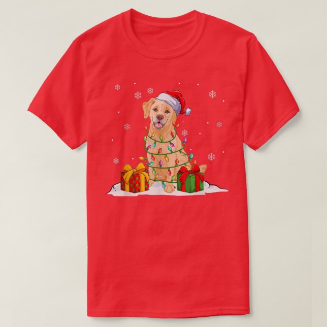 Yellow Labrador Santa Christmas Tree Lights Xmas P T-Shirt (Design Front)
