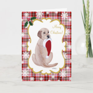 Yellow Labrador & Santa Hat Snowflake Christmas Holiday Card