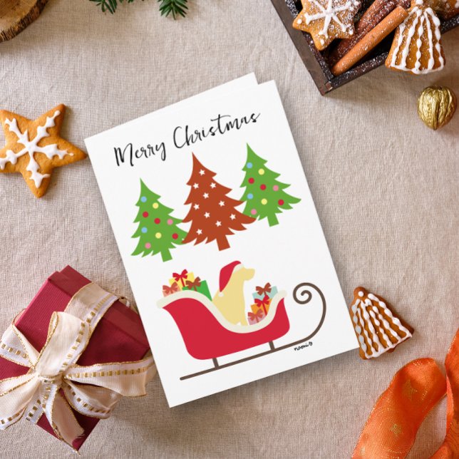Yellow Labrador Silhouette Christmas Sleigh  Card (Yellow Labrador Silhouette Christmas Sleigh Card for Yellow Labrador Owners.  Festive design.)