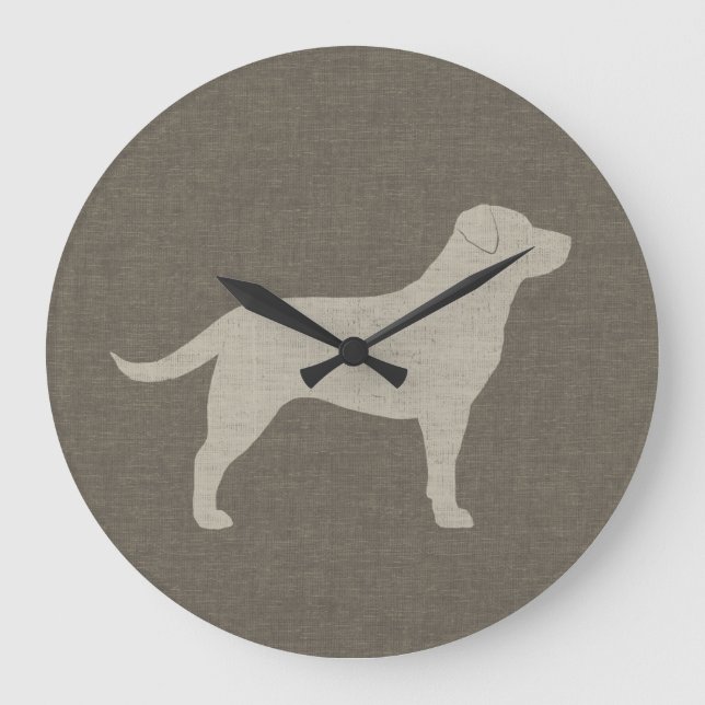 Yellow Labrador Silhouette | Faux Linen Style Large Clock (Front)