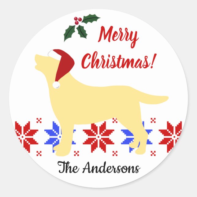 Yellow Labrador Silhouette Santa Christmas Classic Round Sticker (Front)