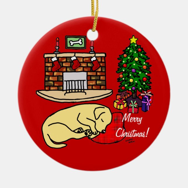 Yellow Labrador Sleeping Christmas Cartoon Ceramic Tree Decoration (Front)