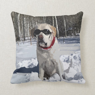 Yellow Labrador Snow Dog Cushion