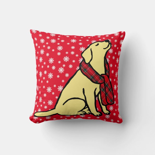 Yellow Labrador Tartan Scarf 2 Cushion (Front)