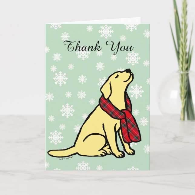 Yellow Labrador Tartan Scarf 2 Thank You Card (Front)