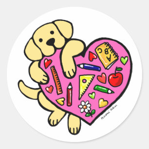 Yellow Labrador & Teacher's Heart Cartoon Classic Round Sticker