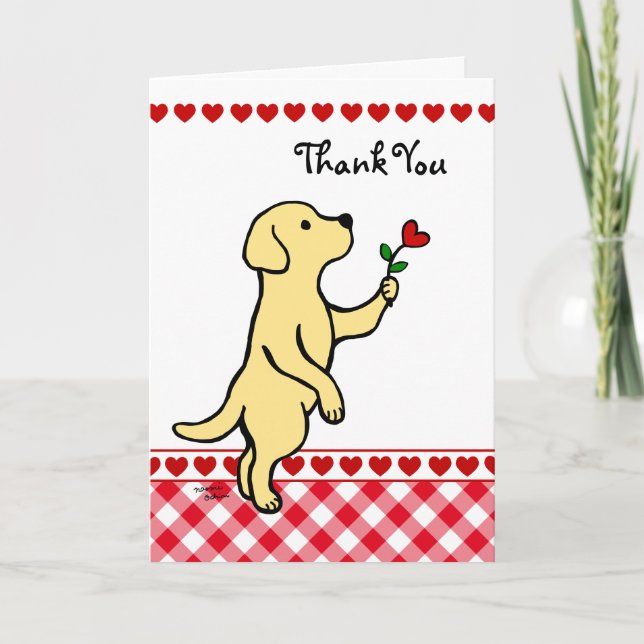 Yellow Labrador Tiny Heart Flower Cartoon Thank You Card (Front)