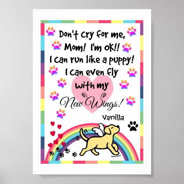 Yellow Labrador Trotting Memorial Print (Front)