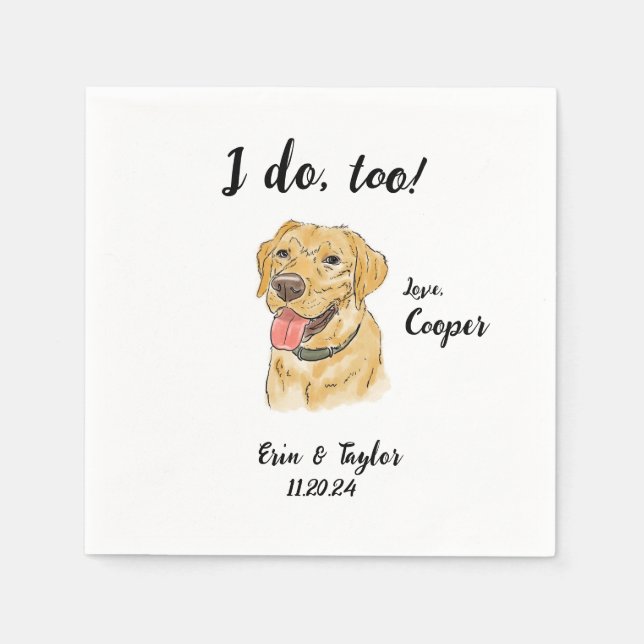 Yellow Labrador Wedding Cocktail Napkin (Front)