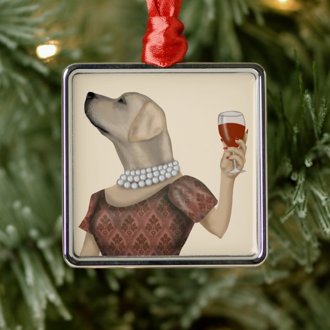 Yellow Labrador Wine Snob Metal Tree Decoration (Tree)