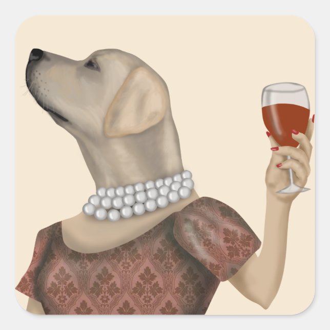 Yellow Labrador Wine Snob Square Sticker (Front)