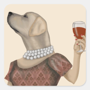 Yellow Labrador Wine Snob Square Sticker