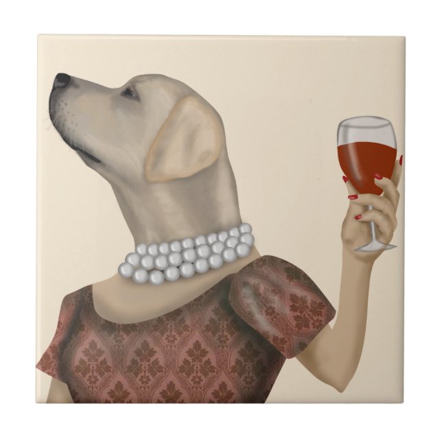 Yellow Labrador Wine Snob Tile (Front)