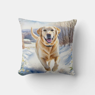 Yellow Labrador Winter Snow Watercolor Dog Breed Cushion