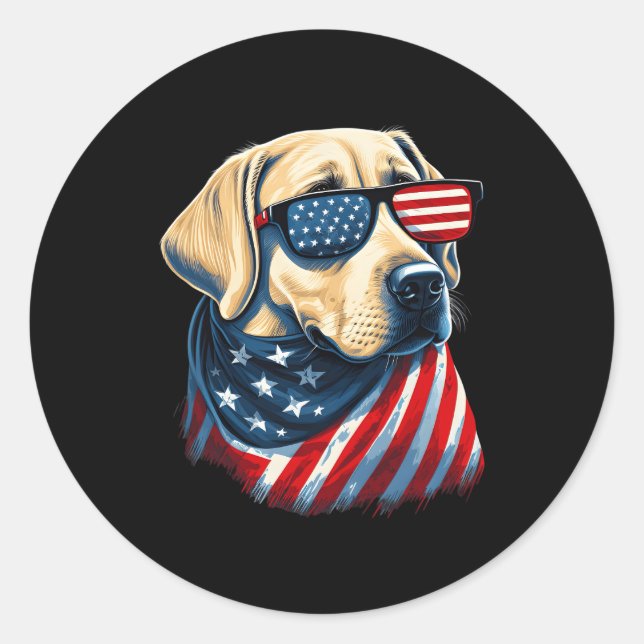 Yellow Labrador With American Flag Patriotic Usa Classic Round Sticker (Front)