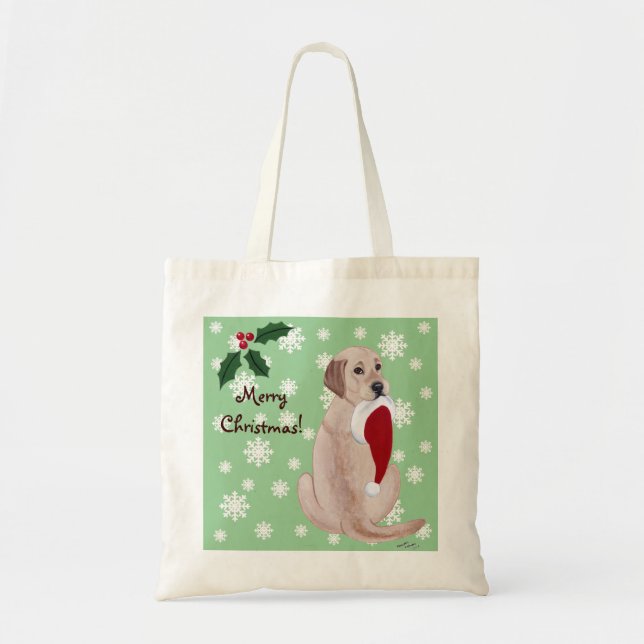 Yellow Labrador with Santa Hat Snowflake Tote Bag (Front)