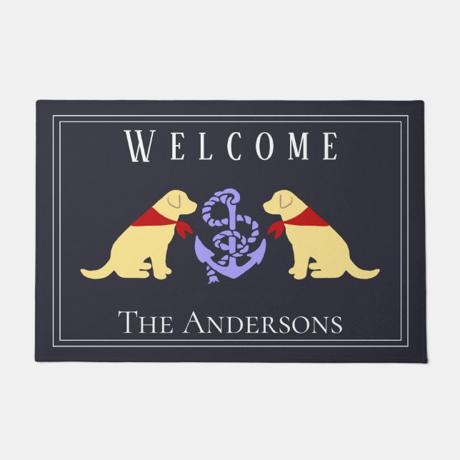 Yellow Labradors and Anchor Nautical Large Doormat (Front)