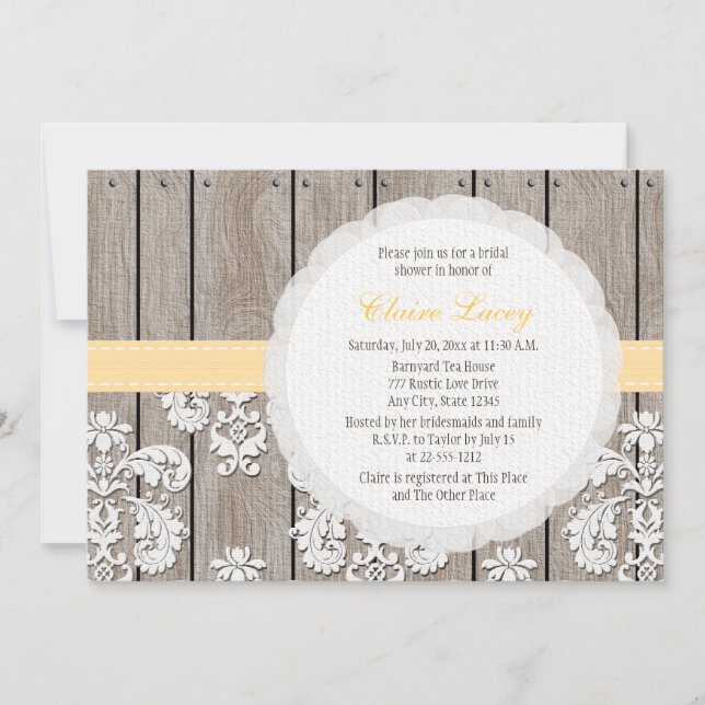 Yellow Lace Rustic Bridal Shower Invitations (Front)