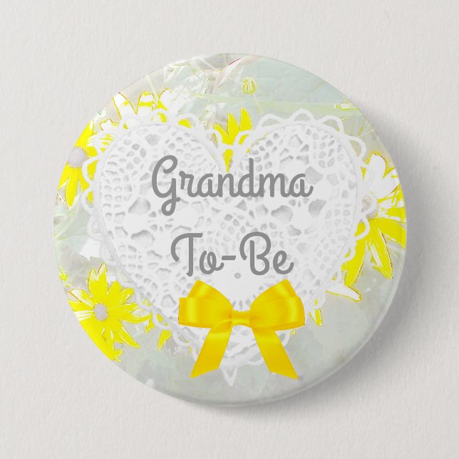 Yellow Lacy Grandma-To-Be Baby Shower Button (Front)