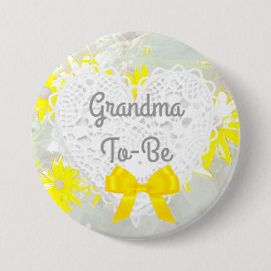 Yellow Lacy Grandma-To-Be Baby Shower Button